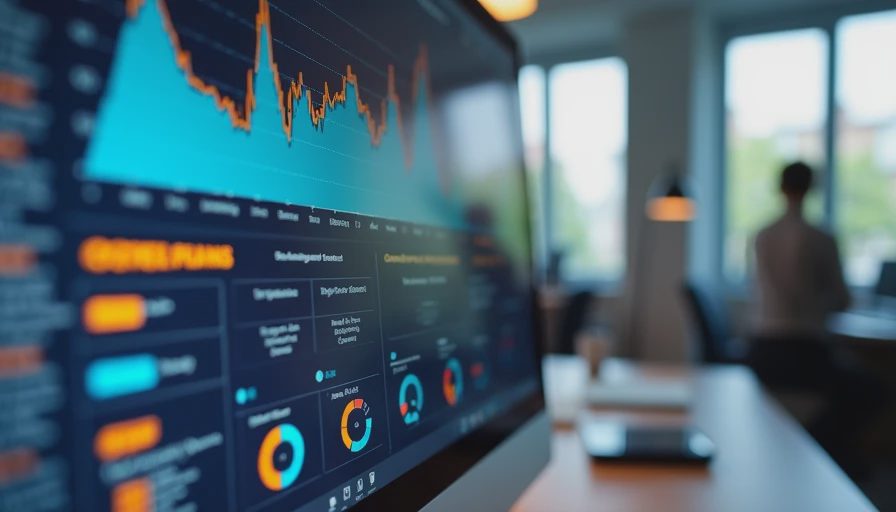 Close-up of a computer screen showing a complex lead management dashboard with dense analytics in a quiet office.