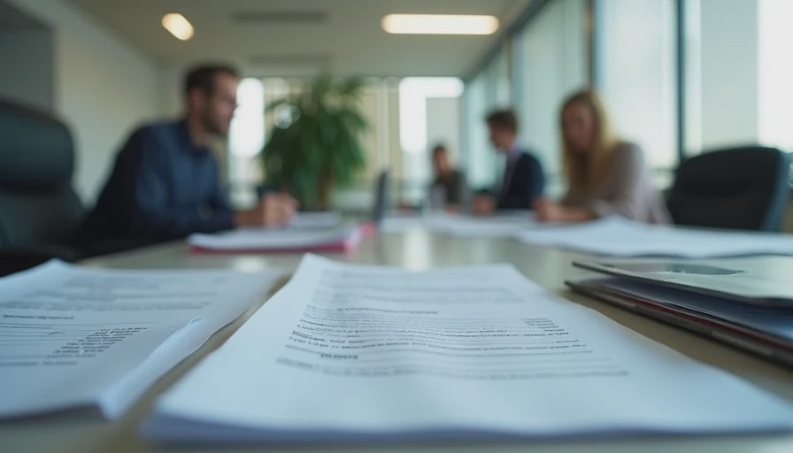A documentary-style close-up of piled printed internal reports and scattered documents on a messy office desk.